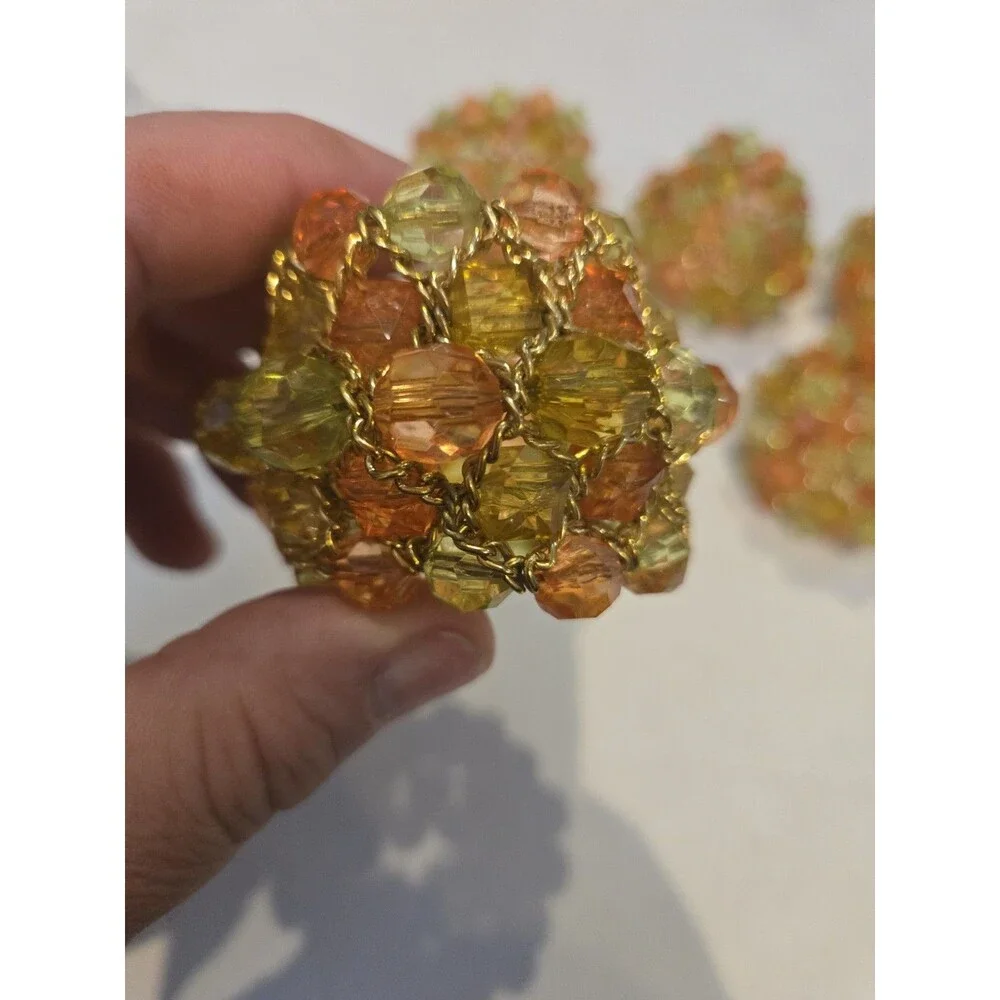 vintage beaded napkin rings  featuring orange and green acrylic or glass beads